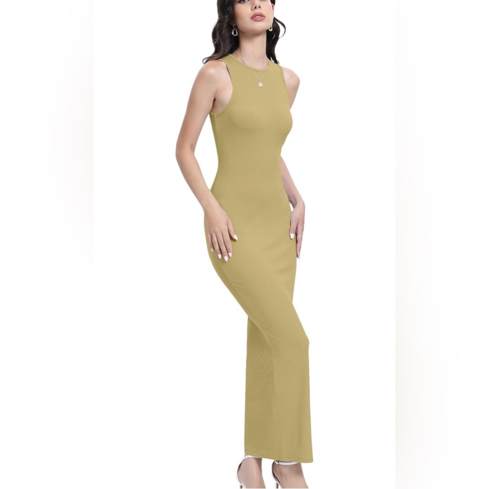 Sleeveless Ribbed Knit Casual Fitted Dress Maxi Long Bodycon Tank S